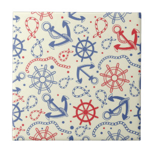 Azulejo Rojo y fondo azul marino con el ancla