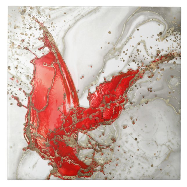 Azulejo Rojo y oro Esplash de mármol líquido (Frente)