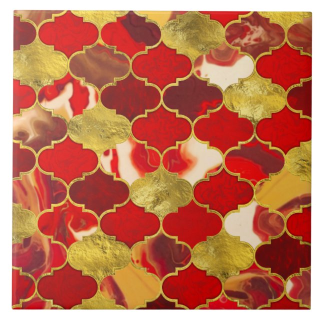 Azulejo Rojos de barriles marroquíes y oro (Frente)
