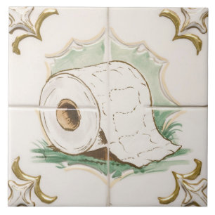 Azulejo Rollo de papel higiénico blanco y dorado Funny en 