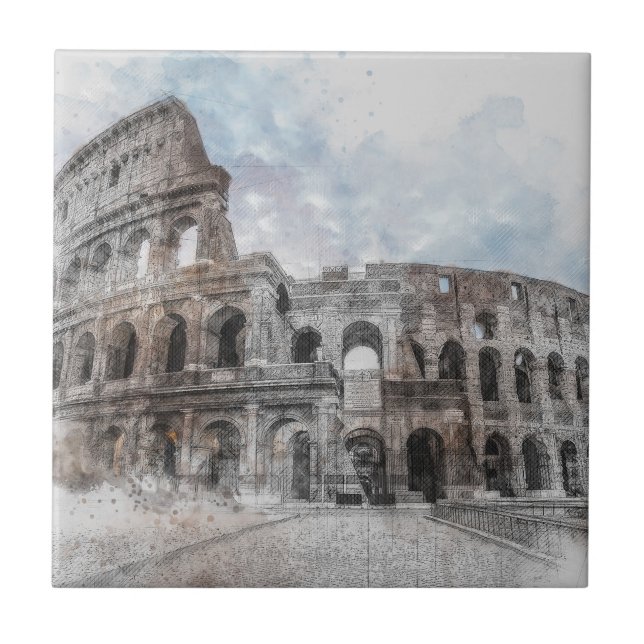 Azulejo Roma Italia Colosseum Viaje Arte Vintage (Frente)