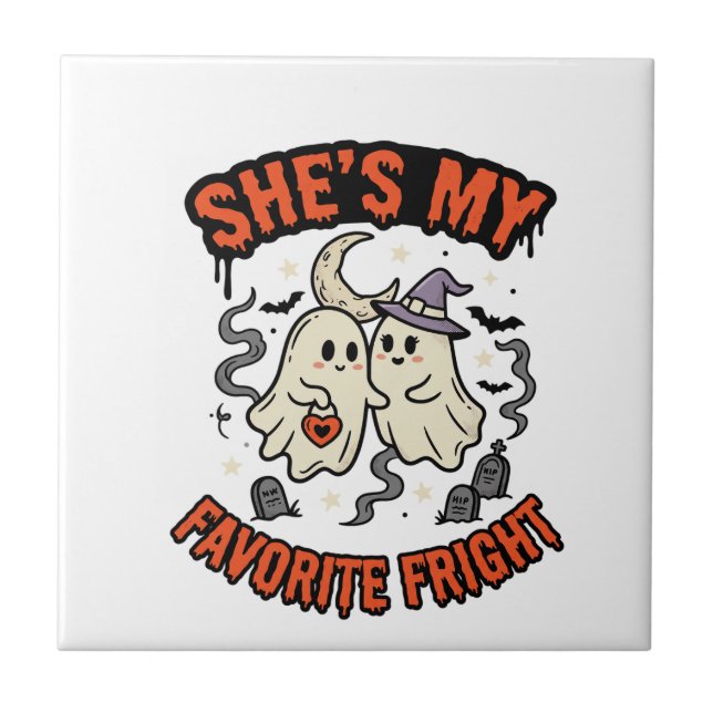 Azulejo Romance Humor Fantasma de Halloween (Frente)