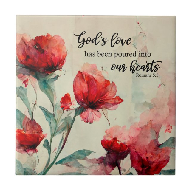 Azulejo Romanos 5:5 La Biblia de amor de Dios contra las f (Frente)