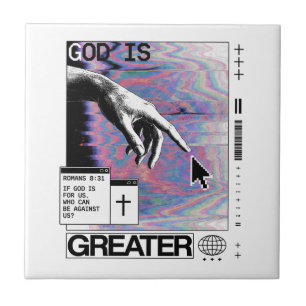 Azulejo Romanos 8:31 Cyberpunk Mano de Dios Arte Glitch