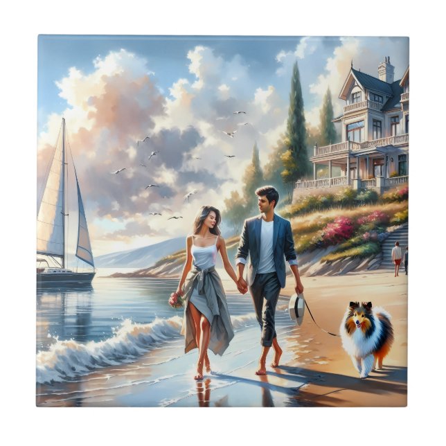Azulejo Romantic Coastal Cottage Sunset Stroll (Frente)