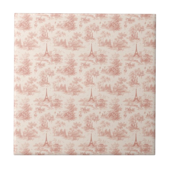 Azulejo Romantic Pink French Toile Countryside Pattern (2) (Frente)