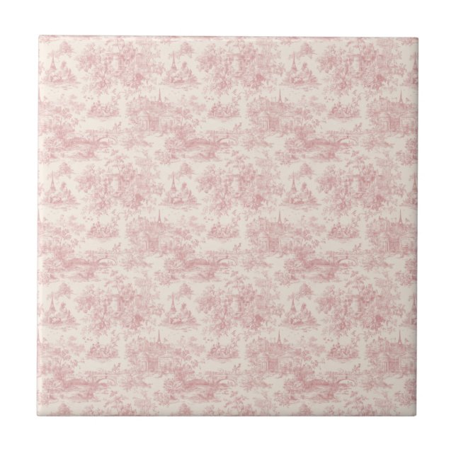 Azulejo Romantic Pink French Toile Countryside Pattern (4) (Frente)