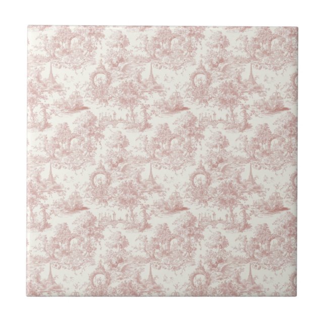 Azulejo Romantic Pink French Toile Countryside Pattern (5) (Frente)