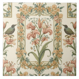 Azulejo Romantic Vintage Lily Bird Art Nouveau Botanical