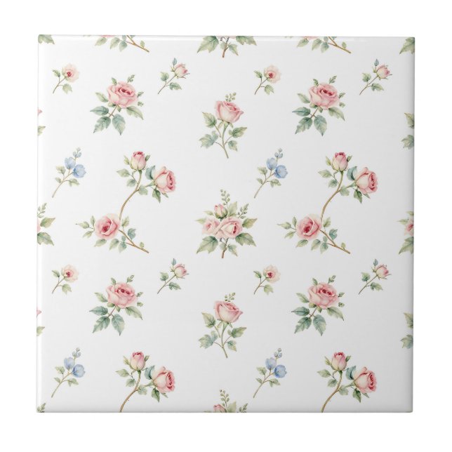 Azulejo Romantic Watercolor Pink Roses Pattern (Frente)
