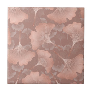 Azulejo Romántico Ginkgo Hojas Rubor Oro Botánico