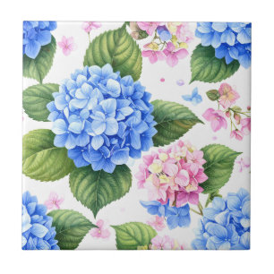 Azulejo Romántico jardín de cottage con hortensias azules