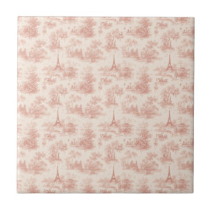 Azulejo Romántico patrón de toile francés de color rosa ca