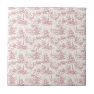 Azulejo Romántico patrón de toile francés de color rosa ca