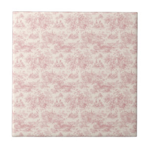 Azulejo Romántico patrón de toile francés de color rosa ca
