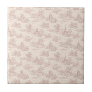 Azulejo Romántico patrón de toile francés de color rosa ca