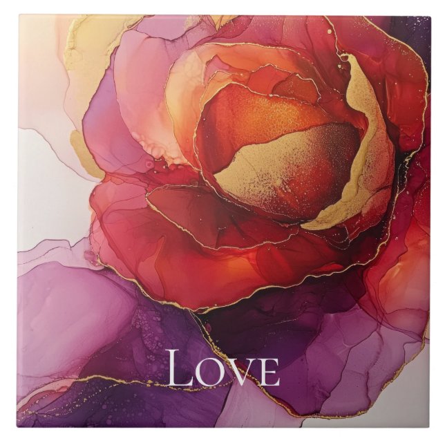 Azulejo Romántico Red Purple Gold Floral Amor (Frente)