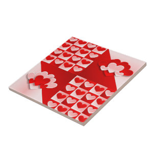 Azulejo Romántico Valentine Love Hearts Red White Heart