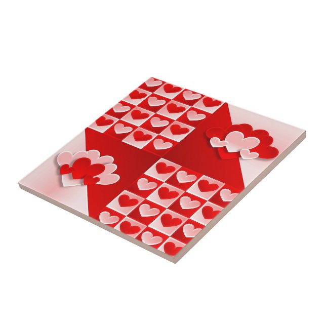 Azulejo Romántico Valentine Love Hearts Red White Heart (Lado)