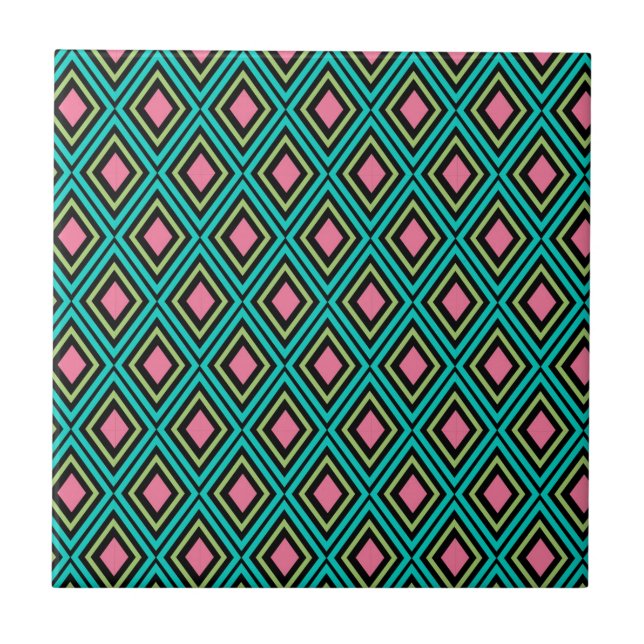 Azulejo Rombo Rainbow Pastel Geométrico Negro Rosa Azul (Frente)