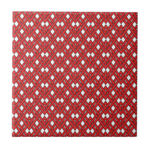 Azulejo Rombos entrelazados rojos Líneas geométricas en zi