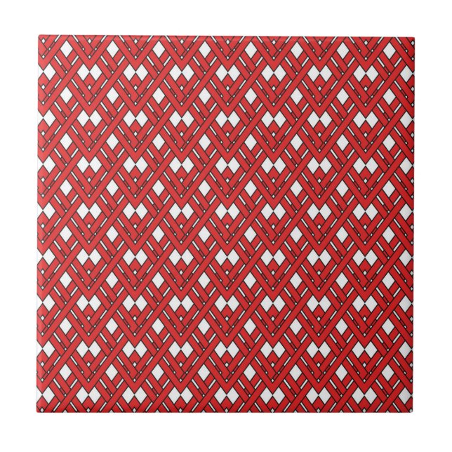 Azulejo Rombos entrelazados rojos Líneas geométricas en zi (Frente)
