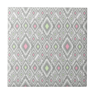 Azulejo Rombos grises, verdes y rosados sobre un blanco