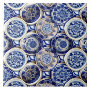 Azulejo Rondeles redondos inspirados en porcelana azul y m