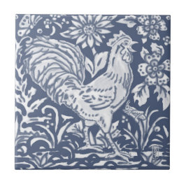 Azulejo Rooster Blue White Botanft Delft Denim Ceramic T