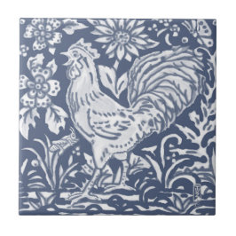 Azulejo Rooster Blue White Botanft Delft Denim Faces L
