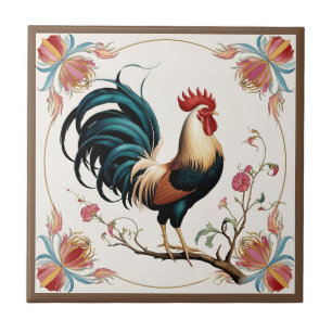 Azulejo Rooster en Bloom