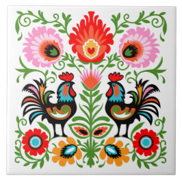 Azulejo Rooster Polaco Folk Tile