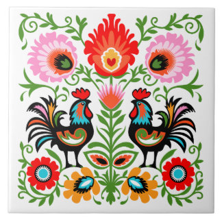 Azulejo Rooster Polaco Folk Tile