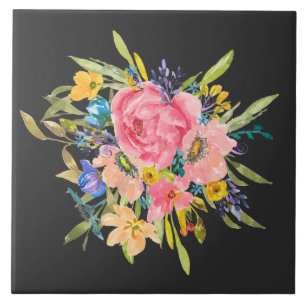 Azulejo Rosa acuarela Floral Bouquet