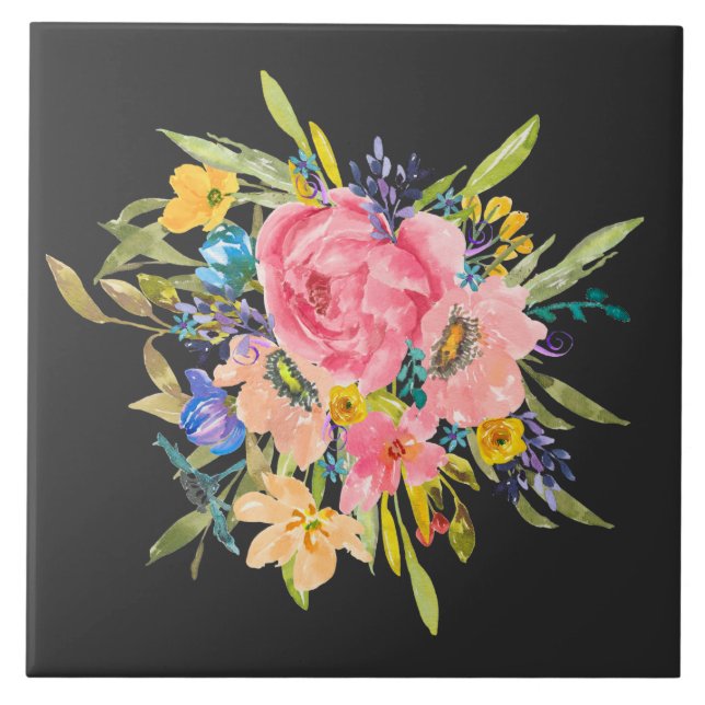 Azulejo Rosa acuarela Floral Bouquet (Frente)