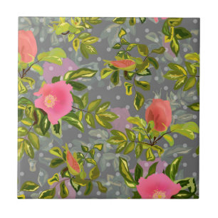 Azulejo Rosa acuarela flores rosadas retro floral botánico