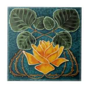Azulejo Rosa amarilla Art Nouveau Jugendstil Repro c1900