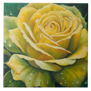 Azulejo Rosa amarilla en flor con gota de agua