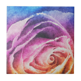 Azulejo Rosa arcoiris acuarela