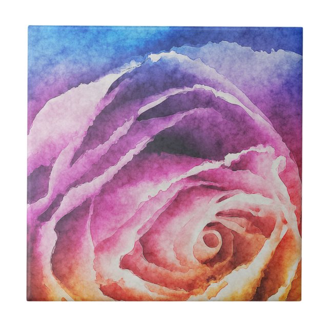 Azulejo Rosa arcoiris acuarela (Frente)