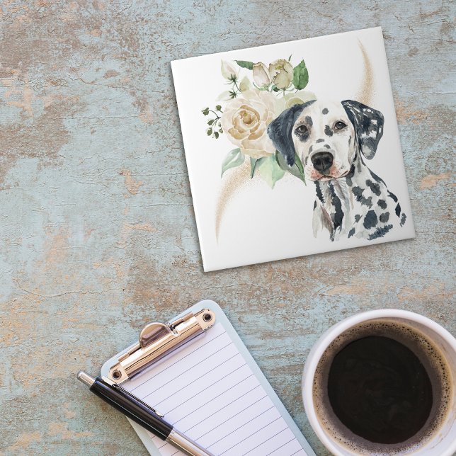 Azulejo Rosa Blanca Bouquet Dalmatian Dog (Subido por el creador)