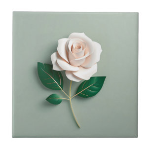 Azulejo Rosa Blanca minimalista En Verde