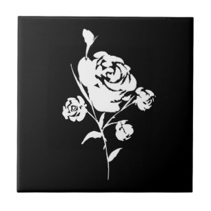 Azulejo Rosa Blanca sobre Negro