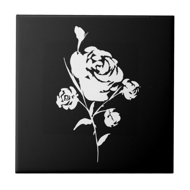 Azulejo Rosa Blanca sobre Negro (Frente)