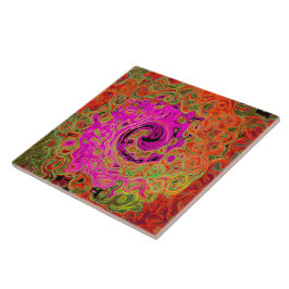 Azulejo Rosa Caliente Groovy Abstracto Retro Torbellino Lí
