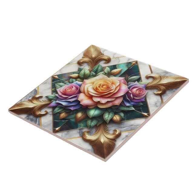 Azulejo Rosa colorido sobre fondo decorativo (Lado)