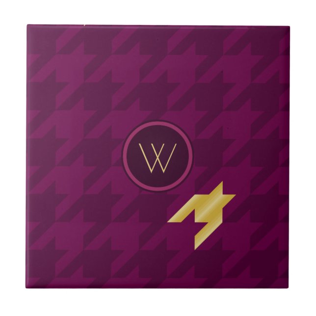 Azulejo Rosa con mosaico de agudos de acento dorado (Frente)