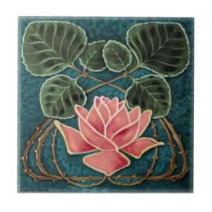 Azulejo Rosa de Art Nouveau Rosa Jugendstil Repro c1900