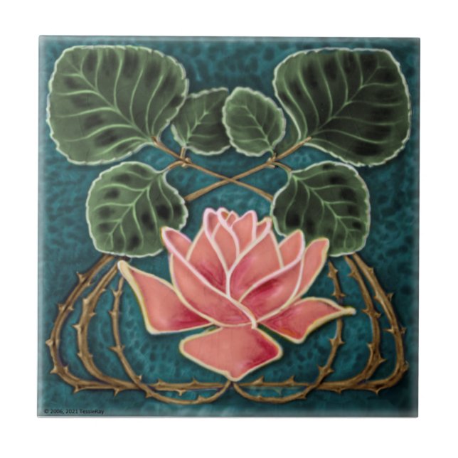 Azulejo Rosa de Art Nouveau Rosa Jugendstil Repro c1900 (Frente)
