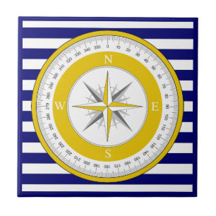 Azulejo Rosa de brújula amarilla franja azul y blanca
